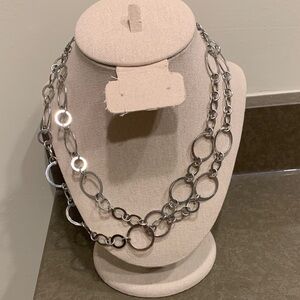 CHICO’S Silver Necklace or Belt - Geometric Circles Chain Link - Extra Long